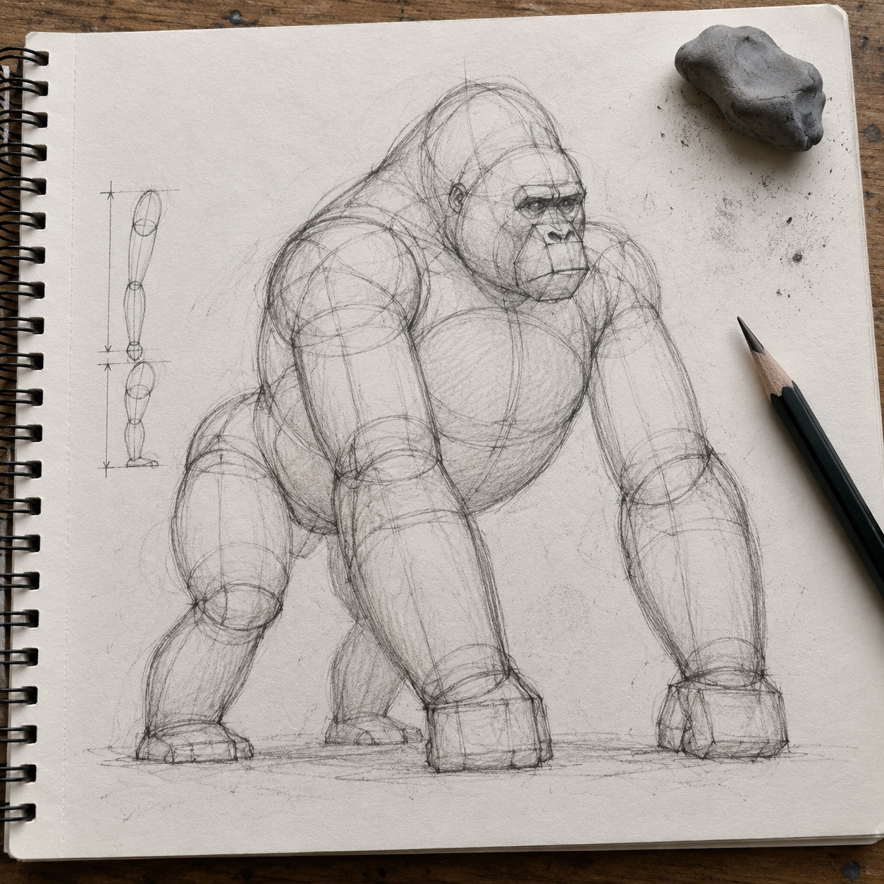 Gorilla construction with simple masses Gorilla built from rib cage, pelvis, head and limb construction forms | Sky Rye Design Gorilla built from rib cage, pelvis, head and limb construction forms