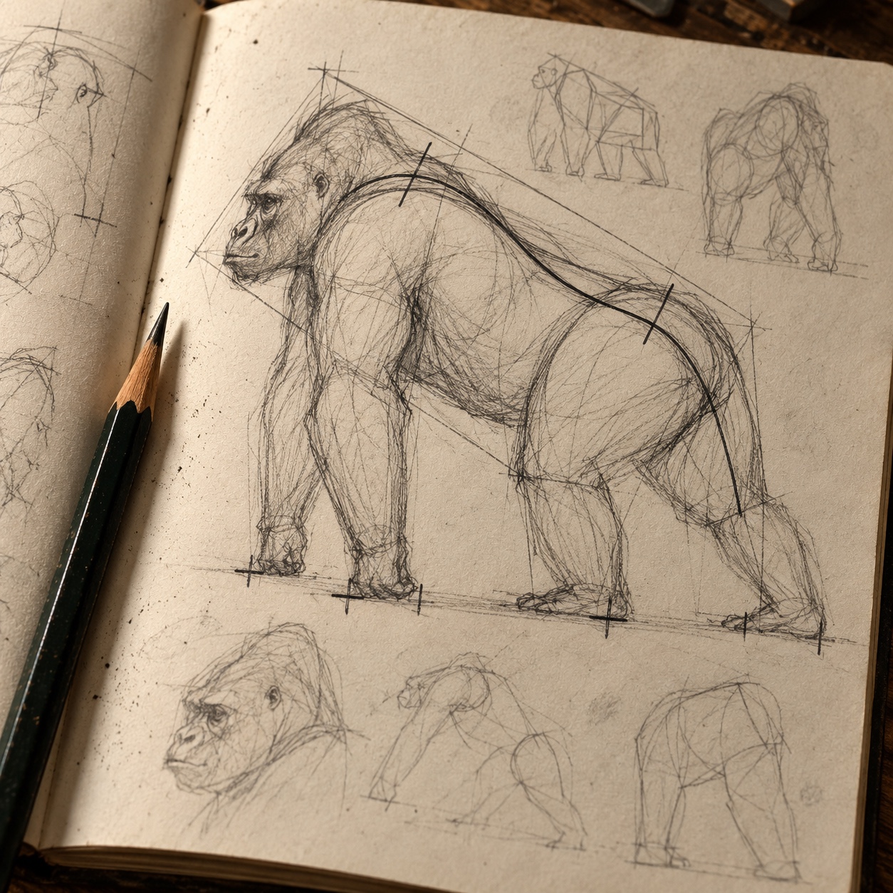 Gorilla gesture and envelope study Loose gorilla gesture with envelope, centerline and tilt marks | Sky Rye Design Loose gorilla gesture with envelope, centerline and tilt marks