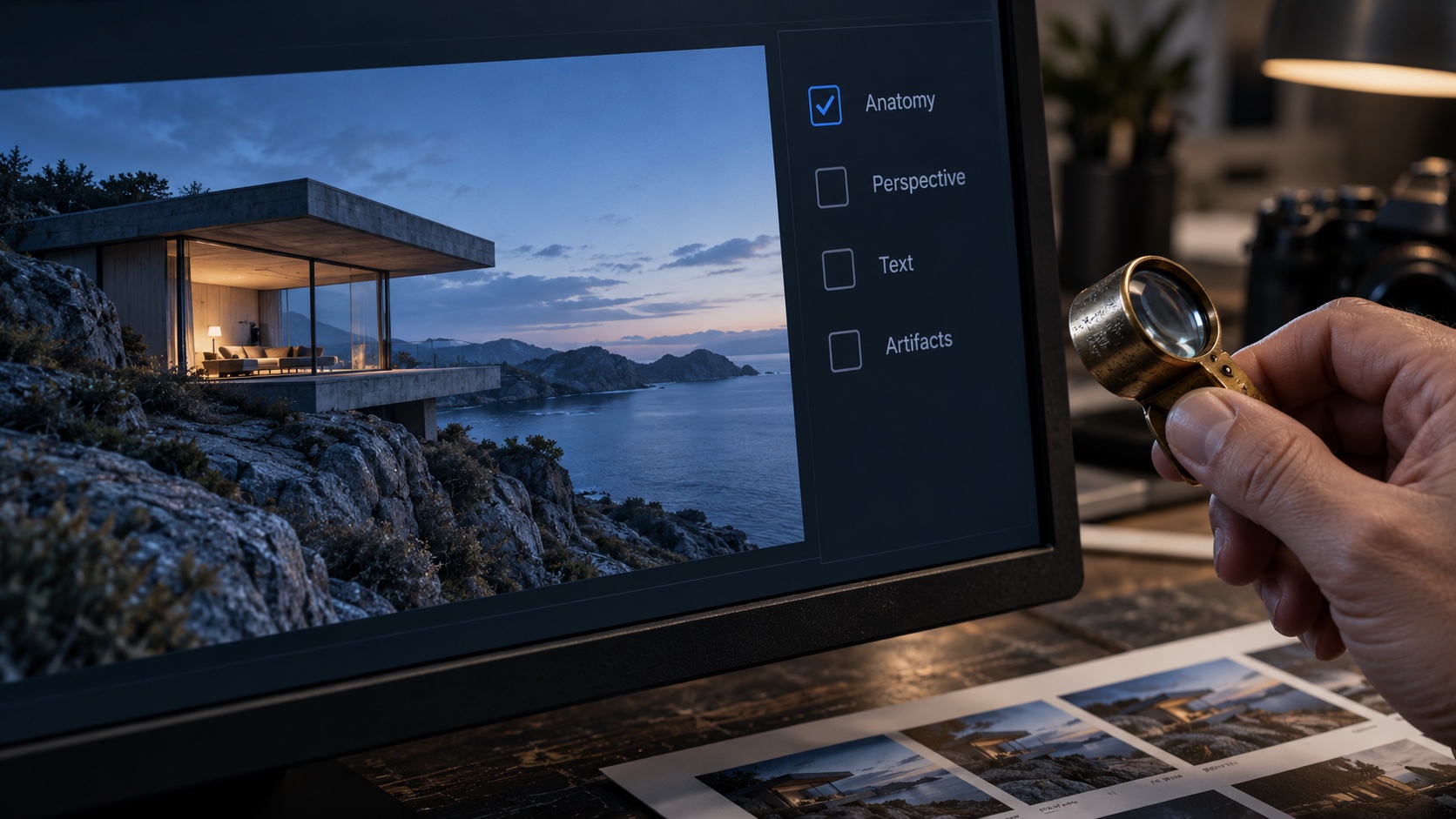 AI image workflow quality review Full-size AI image review with checks for anatomy, perspective, text, and artifacts. | Sky Rye Design Full-size AI image review with checks for anatomy, perspective, text, and artifacts.