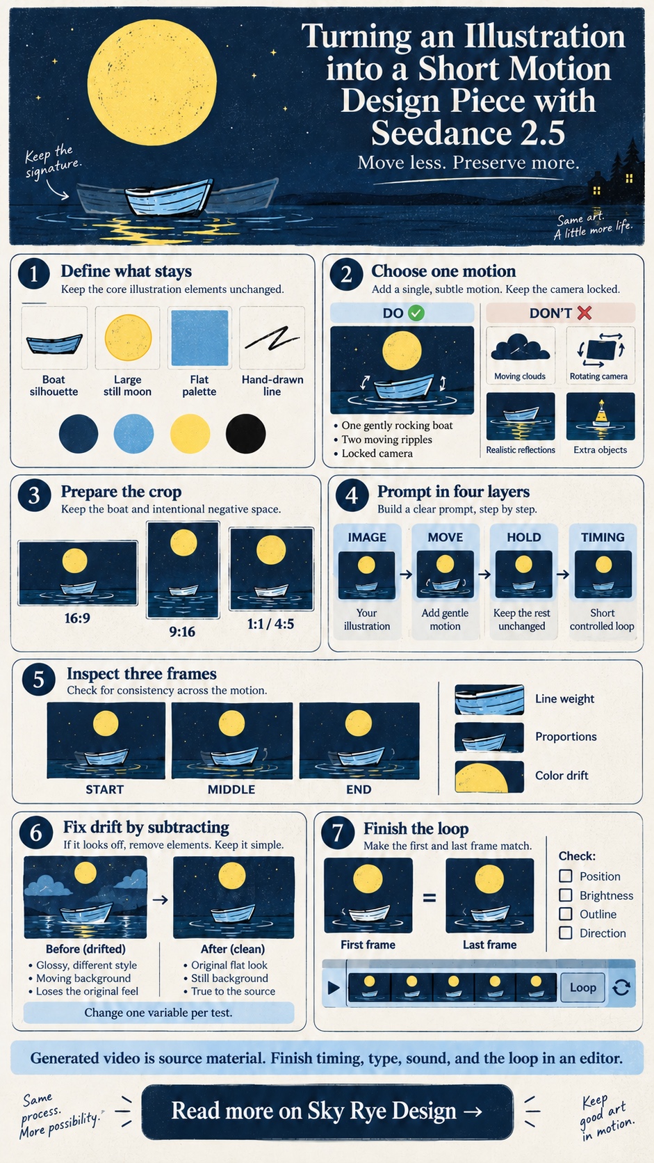Illustration to motion design infographic Infographic showing seven steps for turning an illustration into a short motion design piece | Sky Rye Design Infographic showing seven steps for turning an illustration into a short motion design piece