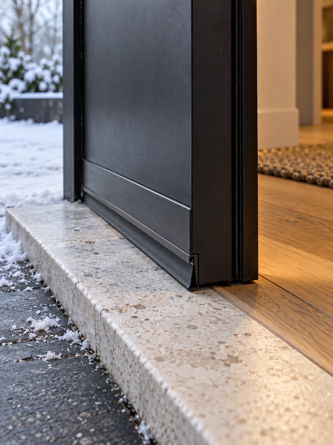 Contemporary entry door with a fitted door sweep visible along the threshold