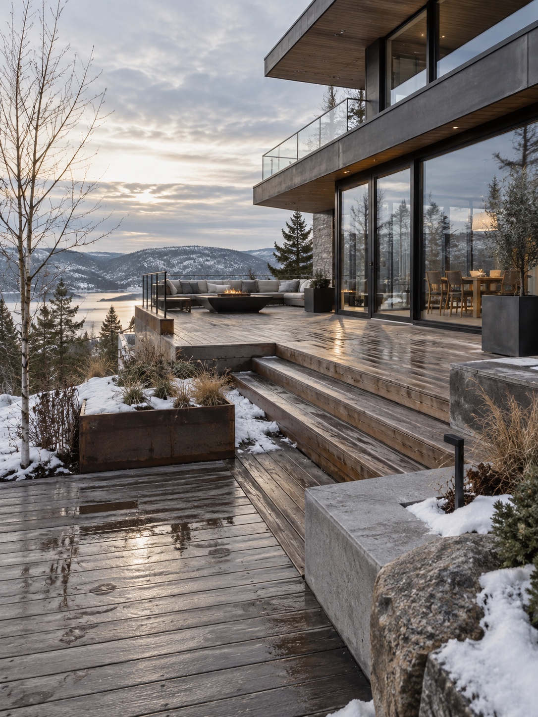 Multi-Level Deck During Spring Thaw Contemporary multi-level deck during an early spring thaw | Sky Rye Design Contemporary multi-level deck during an early spring thaw