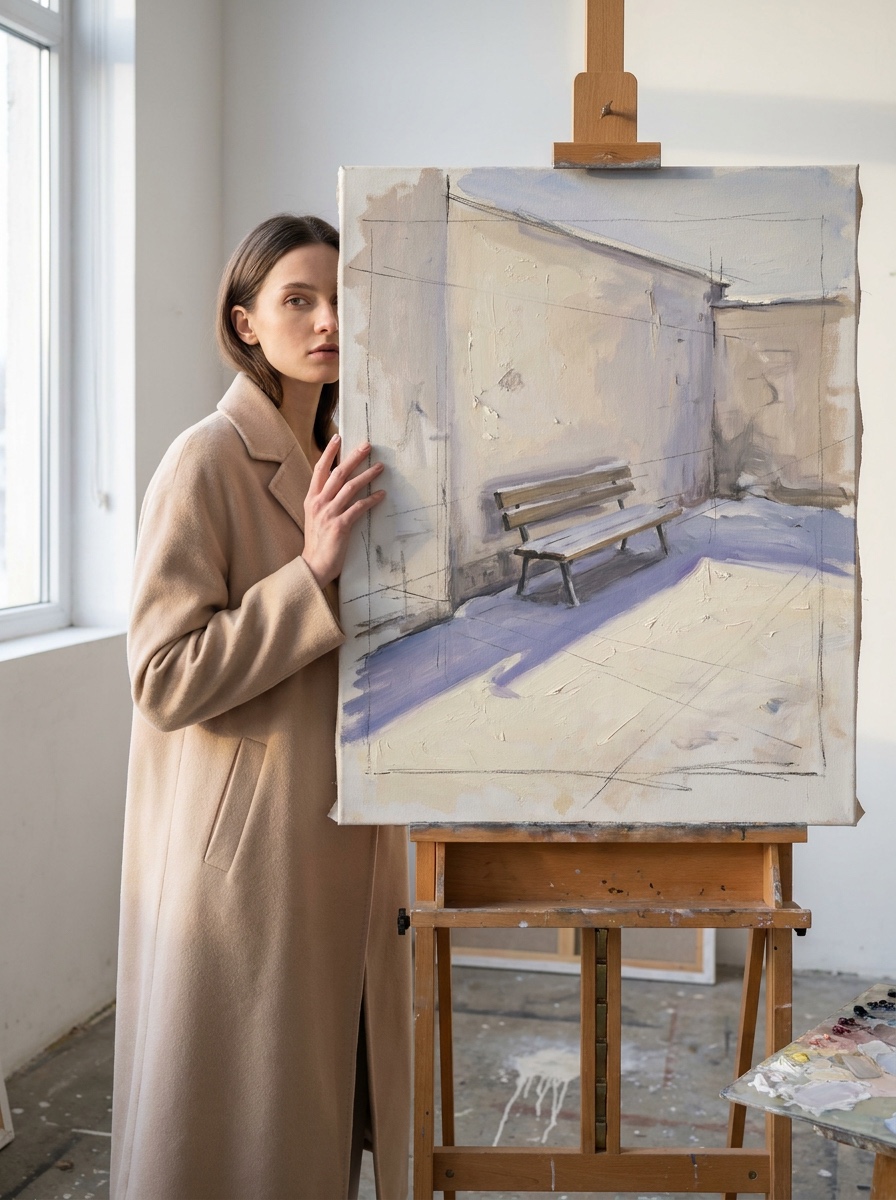 Monet-inspired pale winter color study Oil sketch of a snowy courtyard with a long blue shadow and warm sunlit snow | Sky Rye Design Oil sketch of a snowy courtyard with a long blue shadow and warm sunlit snow