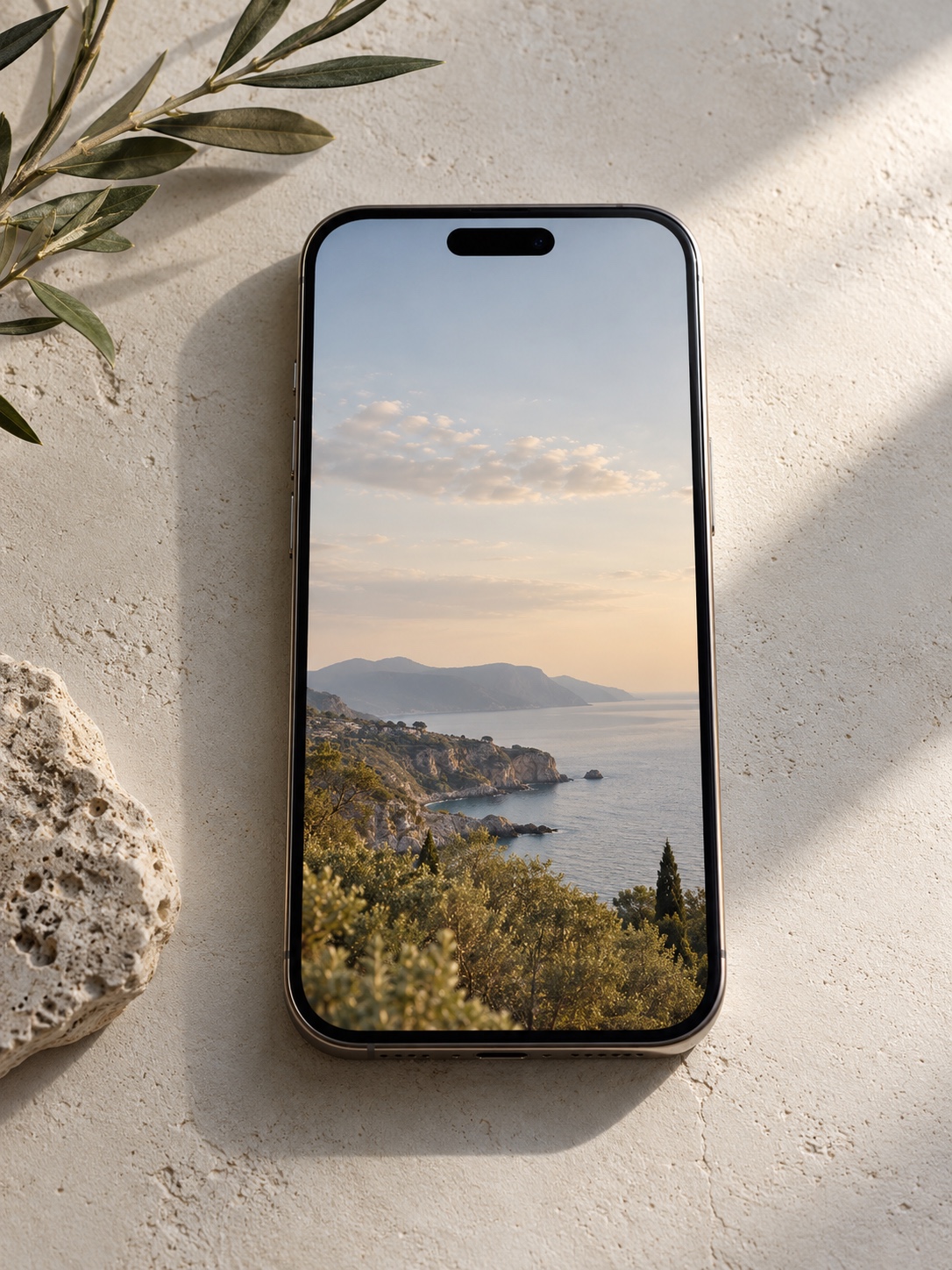 A phone lock screen mockup on a pale surface with the clock area and lower area left open around a soft scenic photograph no legible text A phone lock screen mockup on a pale surface with the clock area and lower area left open around a soft scenic photograph, no legible text | Sky Rye Design A phone lock screen mockup on a pale surface with the clock area and lower area left open around a soft scenic photograph, no legible text