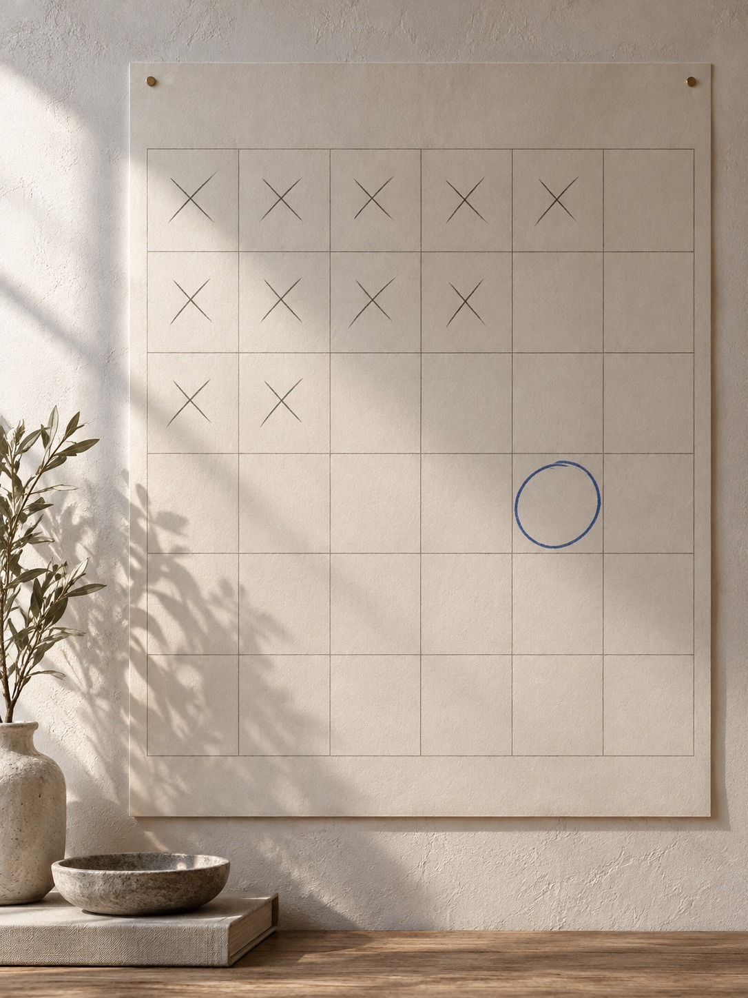 Abstract calendar with several days crossed out and one date circled