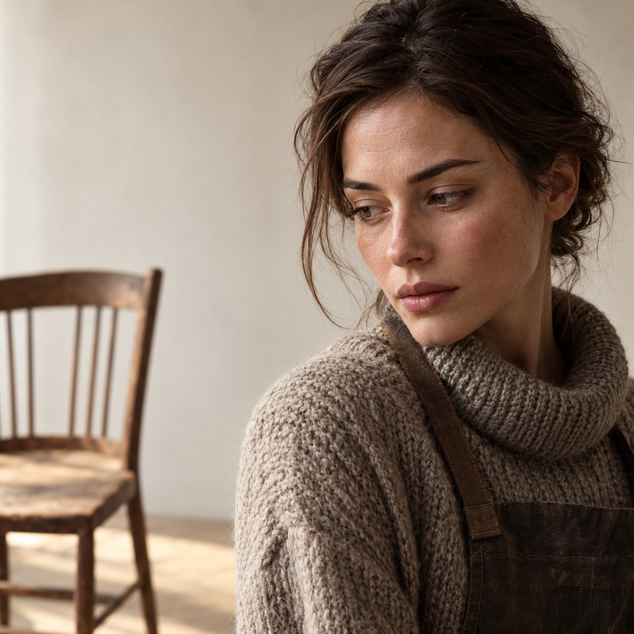 Recipient looks toward an empty chair A thoughtful workshop recipient looking toward an empty wooden chair after a personal reveal | Sky Rye Design A thoughtful workshop recipient looking toward an empty wooden chair after a personal reveal