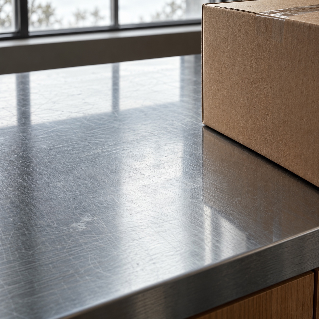 Checking reflections for visual leaks A cardboard box reflected in a scratched steel workbench during a storyboard continuity check | Sky Rye Design A cardboard box reflected in a scratched steel workbench during a storyboard continuity check
