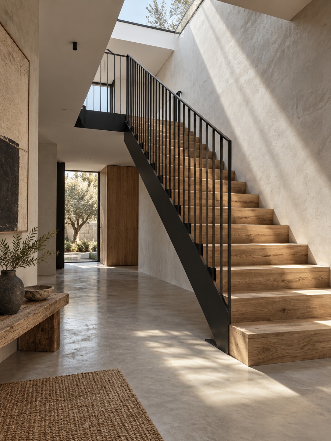Oak steel staircase Oak and steel staircase beneath a skylight | Sky Rye Design Oak and steel staircase beneath a skylight