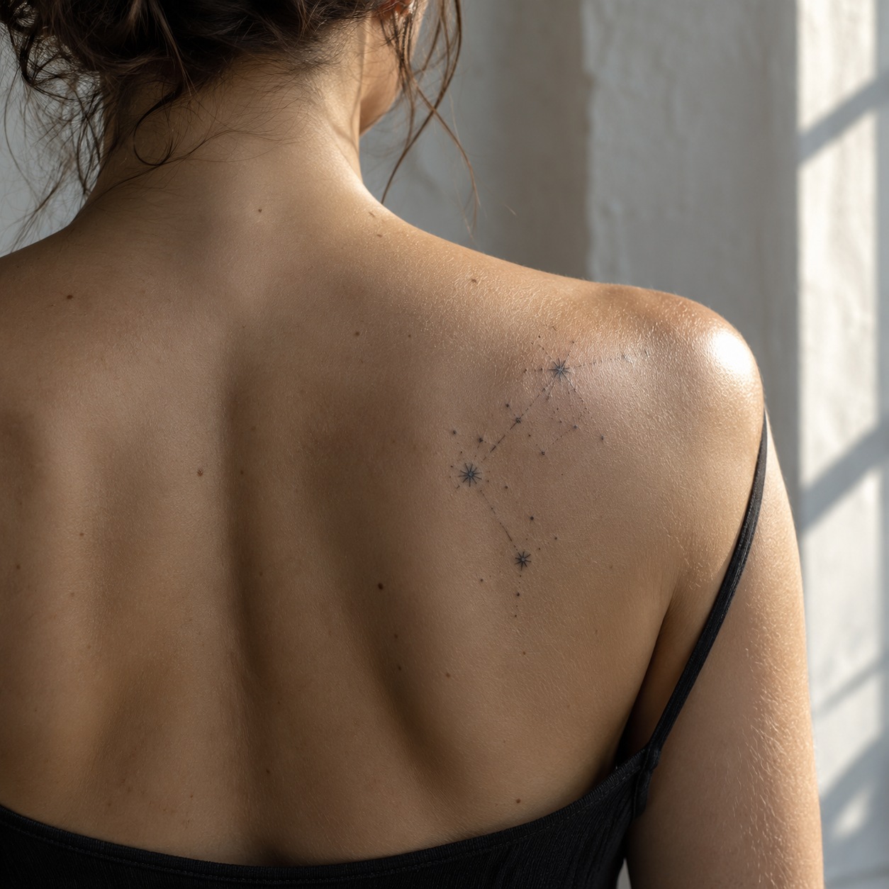 Small constellation tattoo on a shoulder blade