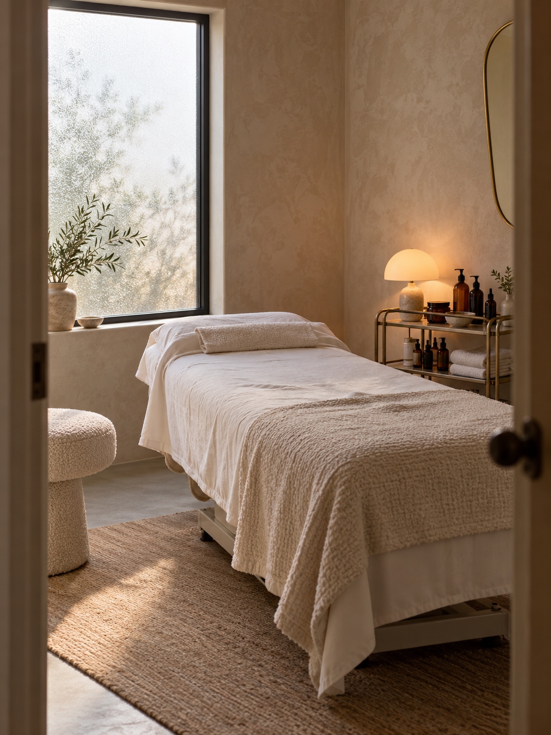 Skincare treatment room A skincare treatment room photographed in soft natural light. | Sky Rye Design A skincare treatment room photographed in soft natural light.