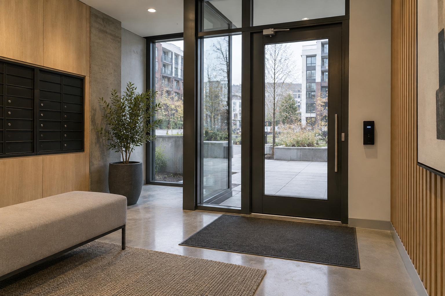 Secure student apartment entrance with simple access controls