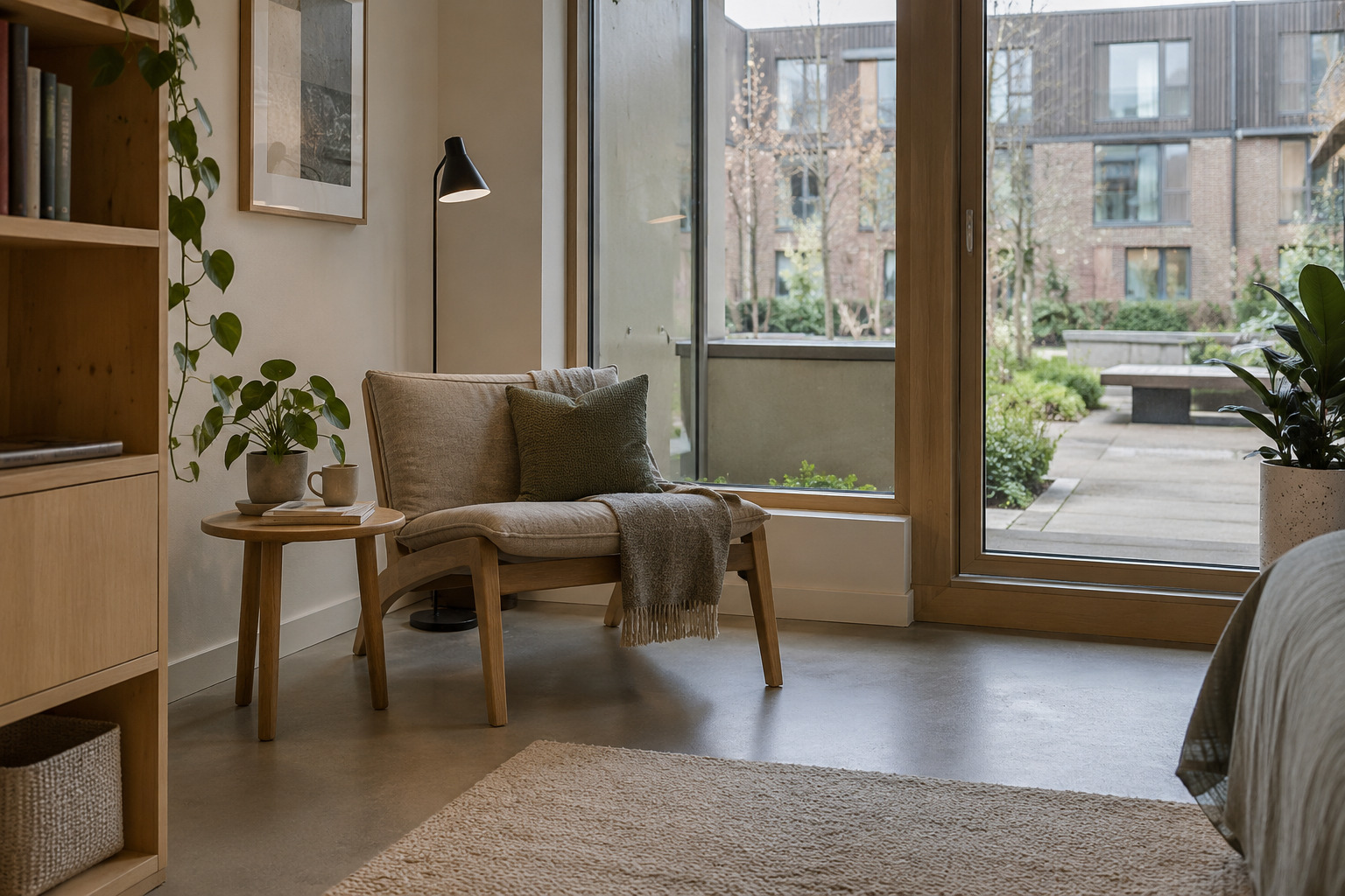Calm wellness corner in off-campus student housing