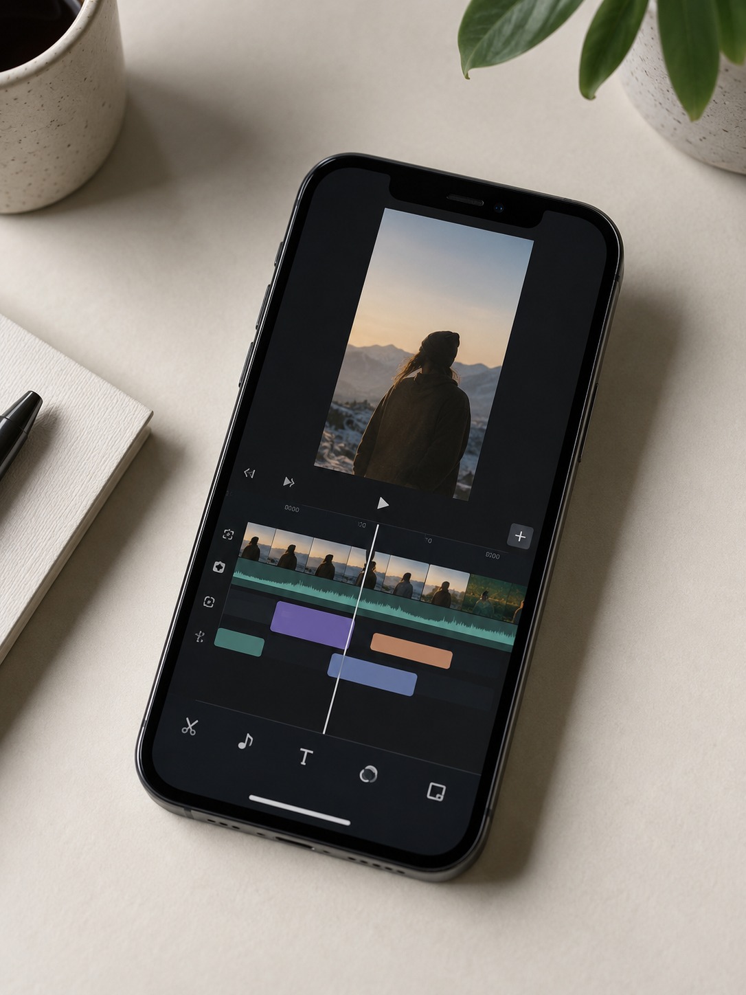 Vertical video edit on a smartphone Smartphone showing a vertical video edit with caption bars | Sky Rye Design Smartphone showing a vertical video edit with caption bars