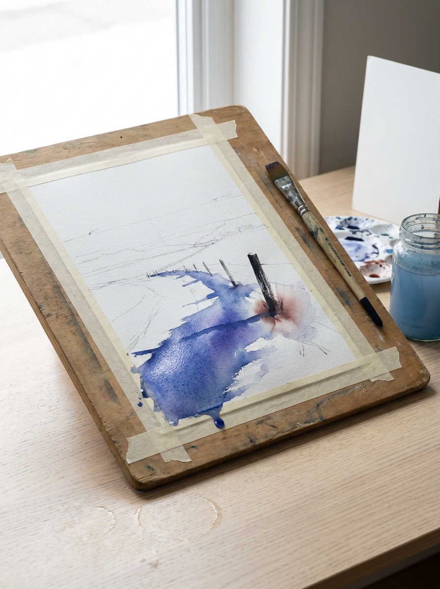 Watercolor snow workflow Watercolor snow with reserved white paper and a wet blue-violet shadow wash | Sky Rye Design Watercolor snow with reserved white paper and a wet blue-violet shadow wash